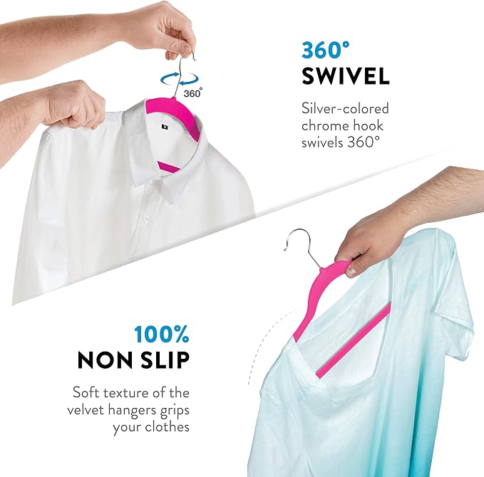 Zober Velvet Hangers 50 Pack - Heavy Duty Pink Hangers for Coats, Pants & Dress Clothes - Non Slip Clothes Hanger Set - Space Saving Felt Hangers for Clothing - Image 5