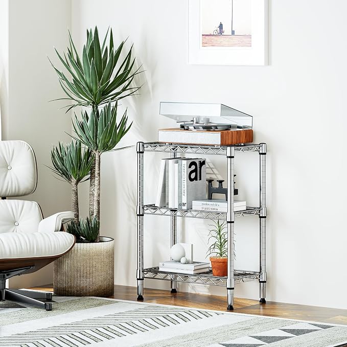 M MZG 750 lbs 3 Tier Shelf Metal Storage Shelves Wire Rack Closet Organizers with PP Board for Garage Kitchen Bathroom Laundry Chrome 11.8" D x 21.7" W x 28.6" H - Image 2