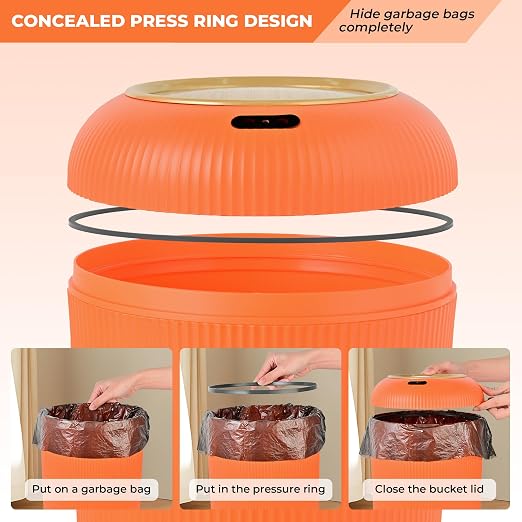 Pukomc Smart Sensor Wastebasket, Convenient and Hygienic Easy to Use, Technology Sensor Waterproof Wastebasket Plastic Trash can for Kitchen, Bathroom, Bedroom, Living Room, Office and Outdoor Orange - Image 2