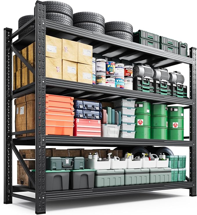 Letaya 3000LBS Storage Shelves Heavy Duty,70" H Garage Shelving Units, 4 Tier Adjustable Utility Rack Shelf,Large Metal Industrial Shelves,for Shop,Warehouse,Basement,Black (48" W x 24" D x 70" H) by LetayaMetalCabinets