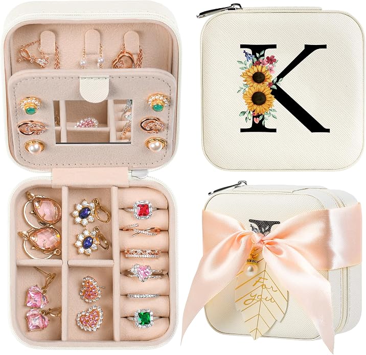 AYGXU Travel Jewelry Box for Women and Girls - Small Case With Initial A-Z - Teacher Gifts by AYGXU