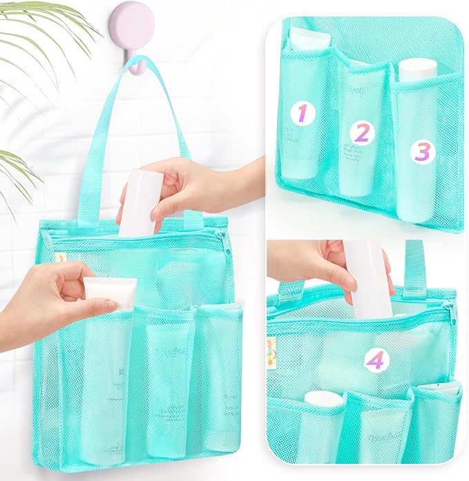 famichan Mesh Shower Caddy Portable, Gym Travel Camp Dorm Room Essentials for College Student Boy Girl, Bathroom Shower Bag - Blue - Image 2