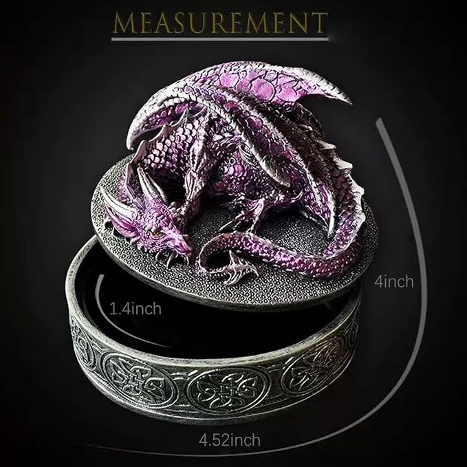 Dragon Statue Jewelry Box - Medieval Fantasy Myth with Cover Treasure Box, Dragon Statue Decoration Collection Gift Box (Purple) - Image 7