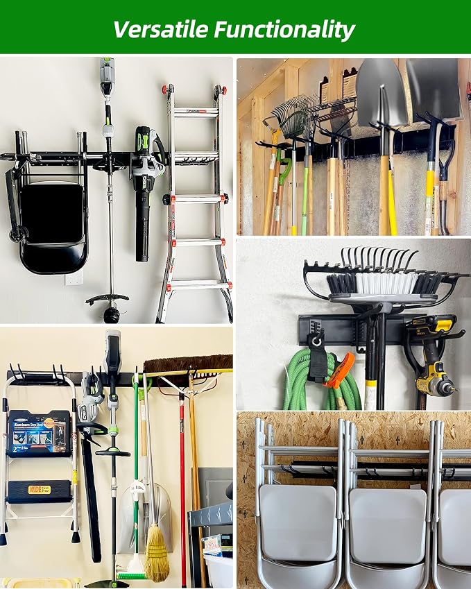 PIYILO 64 inches Garage Tool Organizer Wall Mount, Garden Tool Organizer Rack Heavy Duty, Hanging Storage Organization Racks Holder with 10 Hooks, for Lawn Tools, Shovel, Shed - Image 8