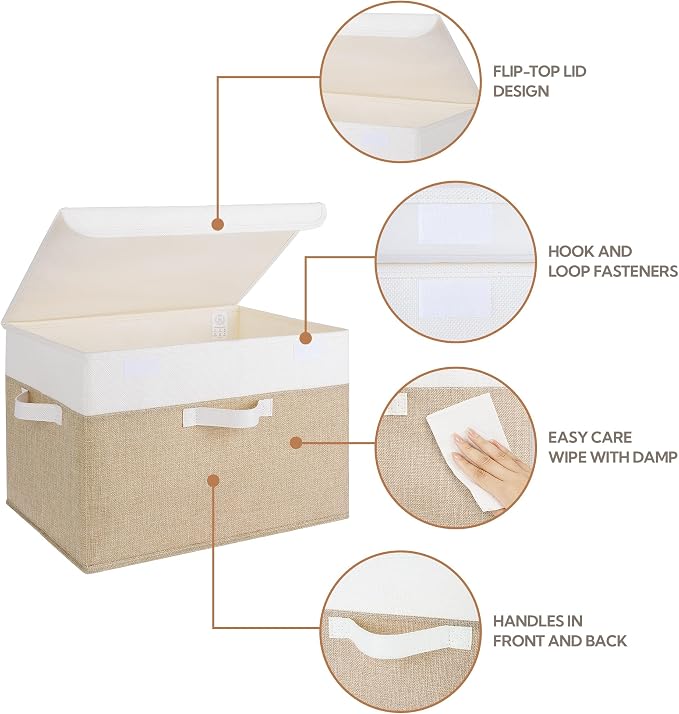 GRANNY SAYS Storage Boxes with Lids, Decorative Storage Bins, Shelf Baskets, Clothes Storage and Organization, White/Khaki, 2-Pack - Image 5