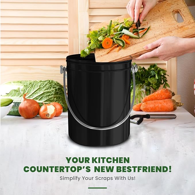 Utopia Kitchen Compost Bin for Kitchen Countertop, 1.3 Gallon Compost Bucket for Kitchen with Lid, Includes 1 Spare Charcoal Filter (Black) - Image 6