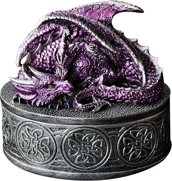 Dragon Statue Jewelry Box - Medieval Fantasy Myth with Cover Treasure Box, Dragon Statue Decoration Collection Gift Box (Purple) by XinZhiRun