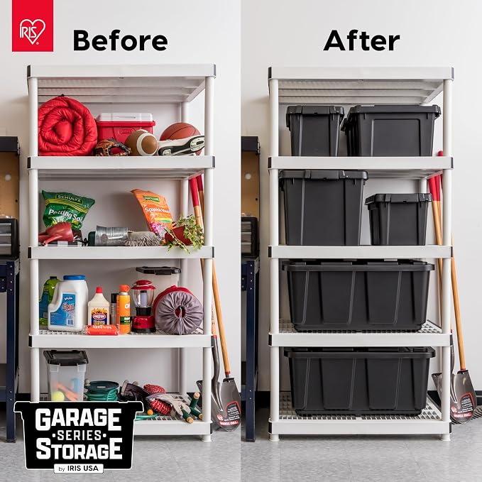 IRIS USA 5 Gallon Lockable Storage Bins with Lids, 6 Pack - Made in USA, Heavy Duty, Stackable Containers, Garage Organizing Bins Moving Tubs, Rugged Sturdy Equipment Utility Box - Black - Image 3