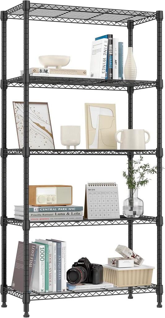 M MZG 1250 lbs 5 Tier Shelf Metal Storage Shelves Shelving Wire Rack Heavy Duty Closet Organizers for Garage Kitchen Bathroom Laundry Black 13.8" D x 29.5" W x 59.5" H by MEIGAOPLASTICANDMETALHKCOLIMITED