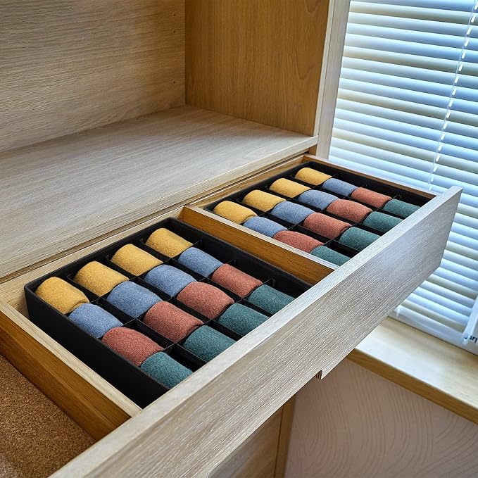 Joyoldelf Sock Drawer Organizer Divider, 16-cell Underwear Organizers and Storage Fabric Drawer Organizer for Socks, Lingerie, Handkerchiefs, Ties Black, 2 Packs - Image 4