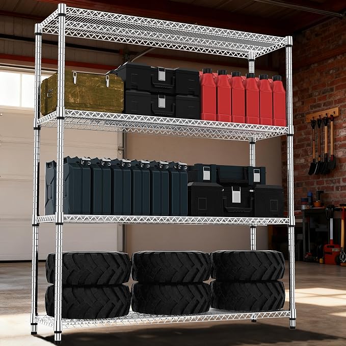 M MZG 4 Tiers Shelf 2640 lbs Steel Storage Shelving Utility Shelving Unit Steel Organizer Wire Rack for Home,Kitchen,Office,Garage Chrome 17.7" D x 47.2" W x 70.3" H - Image 2