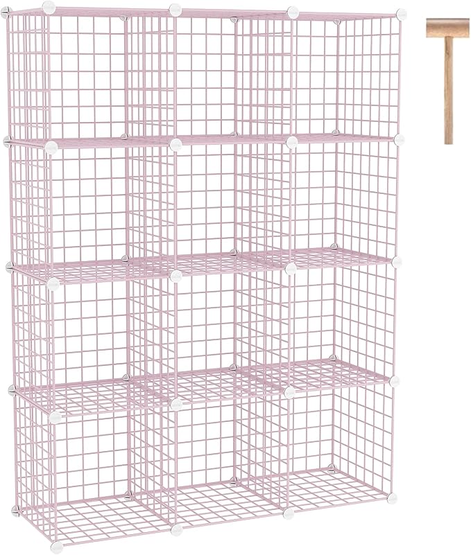 C&AHOME Wire Cube Storage, 12 - Cube Organizer Metal C Grids, Modular Shelves Units, Closet Organizer, Ideal for Home, Office, Living Room, 36.6”L x 12.4”W 48.4”H, Pink UWCS3012P by CAHOME