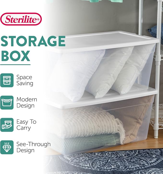 Sterilite 8-Pack 90 Quart Storage Box, Stackable Clear Plastic Bins with Snap-On Lids - Heavy-Duty Organizing Containers for Closet, Bathroom, and Office - Image 2