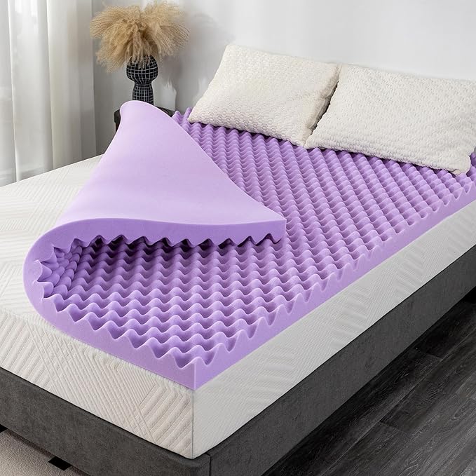 2 Inch Egg Crate Full Memory Foam Mattress Topper, Lavender Scent Gel Infused Foam Mattress Topper for Pressure Relief, CertiPUR-US Certified Full Bed Topper, Purple, 54"×75"