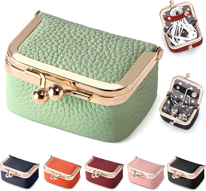 Zivyes Mini Jewelry Box Travel Small Coin Purse Organizer Case Genuine Leather Tiny Size (Green) by Zivyes