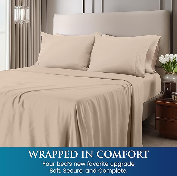 Utopia Bedding King Size 4 Piece Sheet Set - Brushed Microfiber - Soft Bed Sheets for King Size Bed - Includes 1 Fitted, 1 Flat, & 2 Pillow Cases - Deep Pocket (Beige)