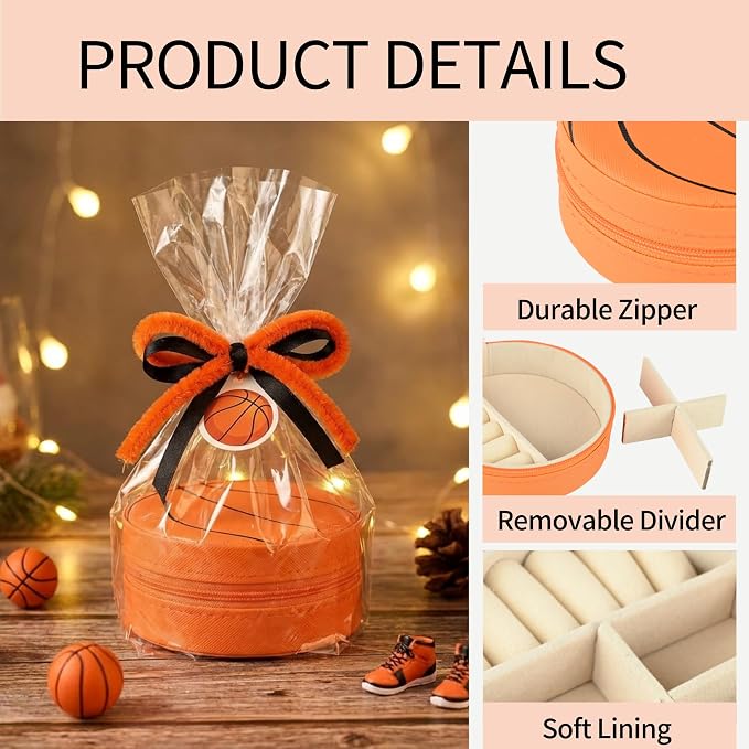 6 Packs Basketball Travel Jewelry Case Round Basketball Stuff Small Portable PU Leather Jewelry Box Organizer Storage Case for Team Athletes & Sports Enthusiasts Christmas Events & Milestones - Image 4
