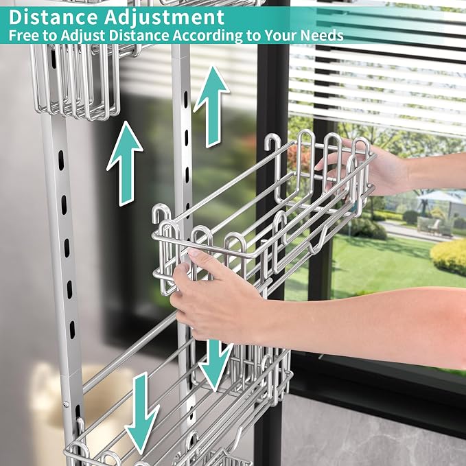 HapiRm Hanging Shower Caddy Organizer - Shower Shelf with 22 Hooks and 2 Toothbrush Holders, No Drilling Adjustable Hanging Bathroom Organizer - Silver - Image 2