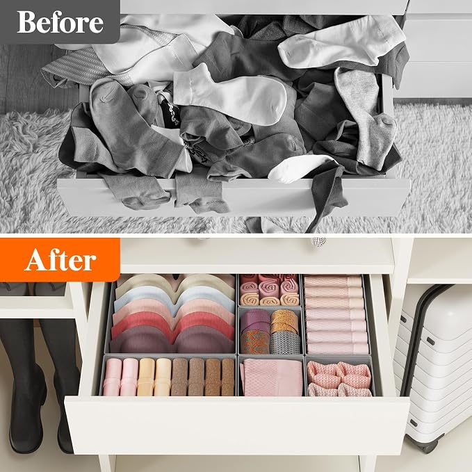 Lifewit Drawer Organizer Clothes for Closet 24 Pack, 3 Sizes Underwear Wardrobe Drawer Dividers, Fabric Foldable Dresser Storage Organizer Bins for Sock, Bra, Lingerie, Undies, Grey - Image 7