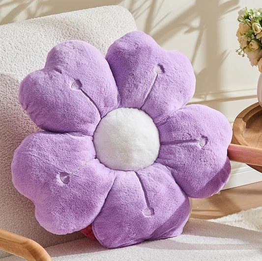 Flower Throw Pillow, Cute Daisy Cherry Blossom Flower Shaped Purple Throw Pillow 19.6In Purple Floor Cushion for Home Bedroom Sofa Chair Couch Decor
