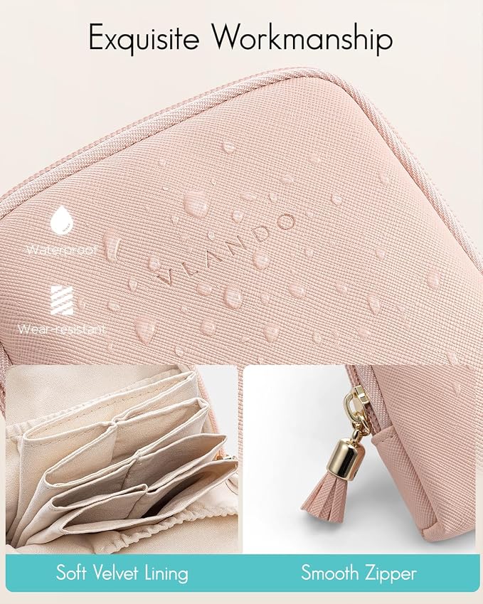 VLANDO Small Travel Jewelry Organizer,Jewelry Pouch Bags,Velvet Jewelry Storage Bag for Bracelet Rings Earring,Portable Jewelry Travel Case for Traveler-Pink - Image 3