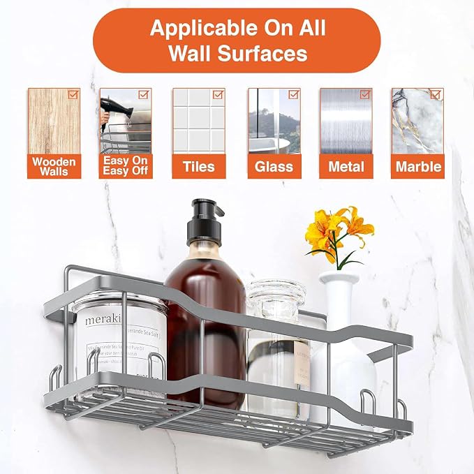 Shower Caddy Bathroom Shelves, The Athena Silken 4 Set, 40LB Capacity, Adhesive Tape No Drill - Rustproof -Gorgeous Powder Coated 304 Stainless Steel Shower Organizer for kitchen & Home Decor - Silver - Image 2