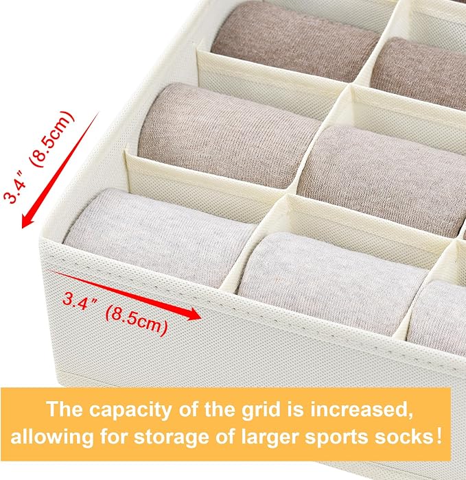 Joyoldelf Sock Drawer Organizer Divider Underwear Organizer 16-cell Fabric Dresser Drawer Organizers Storage Boxes for Socks Lingerie, Handkerchiefs, Ties 4 Pack (Beige) - Image 4