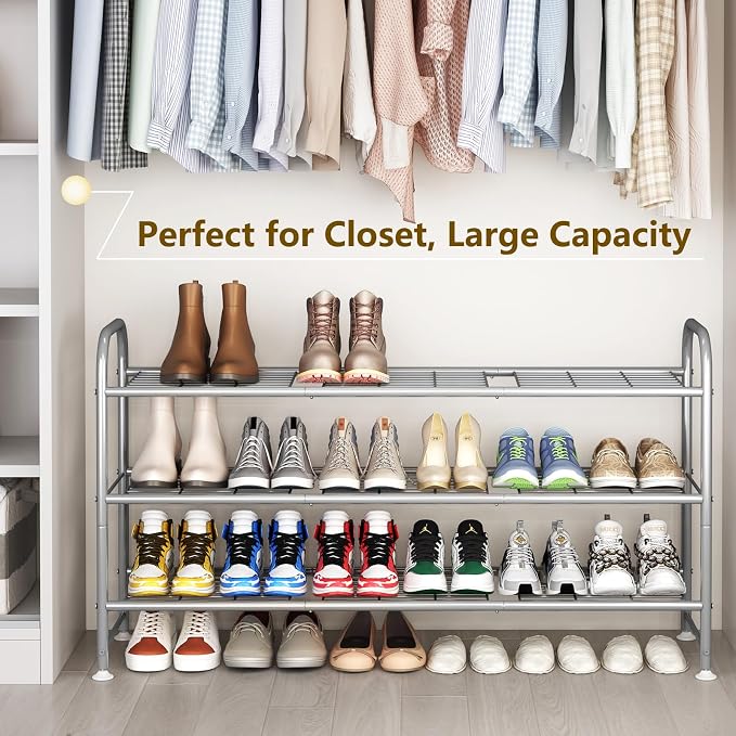 LINZINAR Shoe Rack 3 Tier Long Metal Shoe Organizer for Closet Entryway Grey - Image 2