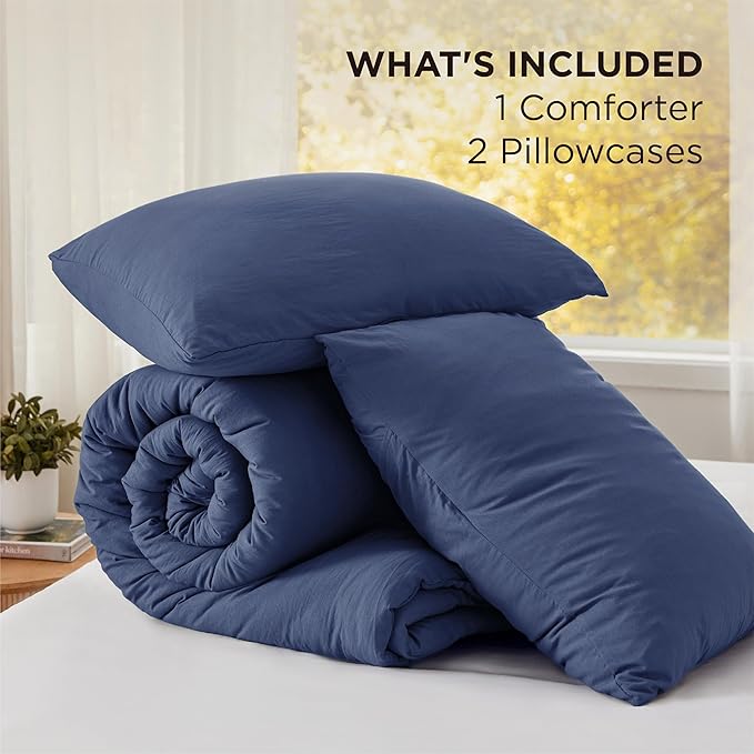 Bedsure Super King Comforter Set, Navy Soft Prewashed Bedding for All Seasons, 3 Pieces GentleSoft™ Bed Set, 1 Lightweight Comforter (120"x120") and 2 Pillowcases (20"x36")