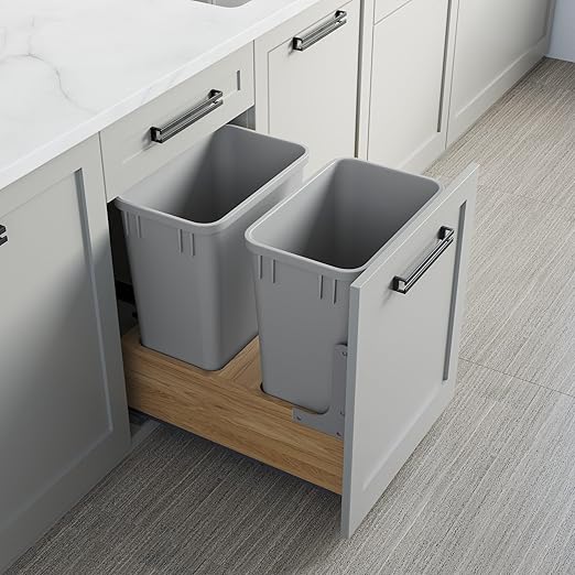 Dowell Double 35Qt Undermount Trash Pull-Out Waste Container with Full Extension Soft-Close Slides, Bottom Mounted, Face Frame/Frameless Min. Cabinet Opening: 15-1/2 Inch Wide-4008 0218 35 by DowellKitchenBath