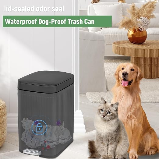 rejomiik Small Bathroom Trash Can with Lid Slim Soft Close Garbage Can Step Wastebasket Container Trash Bin for Office Bedroom Kitchen Living Room (2.6 Gallon Dark Gray) - Image 6