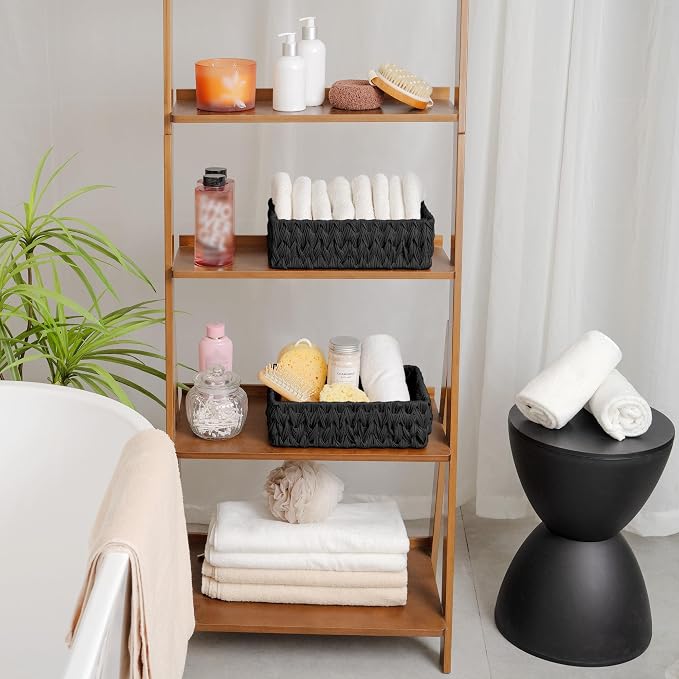 GRANNY SAYS Wicker Storage Basket, Decorative Woven Baskets for Storage, Waterproof Baskets Organizer, Wicker Basket for Organizing, 2-Pack, Black - Image 6