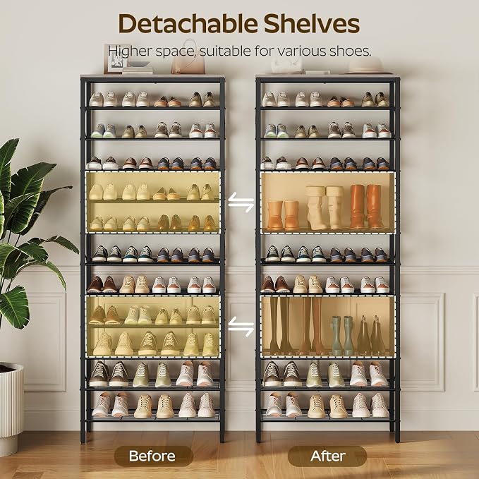 YATINEY 12 Tier Shoe Rack, Large Capacity Shoe Storage Organizer Holds 48 Pairs, Sturdy and Stable, for Entryway, Hallway, Closet, Dorm Room, Greige and Black SS12BG - Image 5