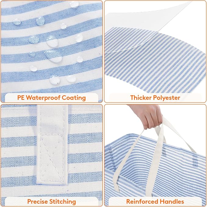 Lifewit 2 Pack Laundry Basket 100L Each, Collapsible Clothes Hamper with Reinforced Handles, Freestanding Waterproof Design for Bedroom and Laundry Room, Blue 200L Total - Image 6