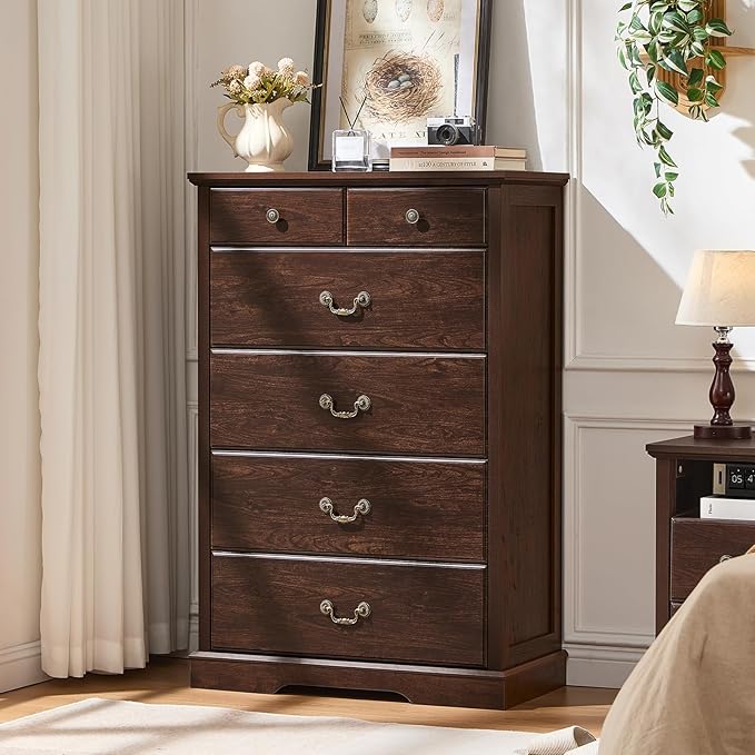 Farmhouse Dressers & Night Stand Set of 3,45" Tall Chest of Drawers, 18" Wide 2 Drawers End Table with Charging Station Set of 2,Furniture Dresser Sets for Home Walnut