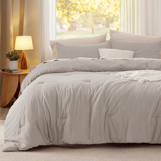 Bedsure California King Comforter Set, Linen Soft Prewashed Bedding for All Seasons, 3 Pieces GentleSoft™ Bed Set, 1 Lightweight Comforter (104"x96") and 2 Pillowcases (20"x36")