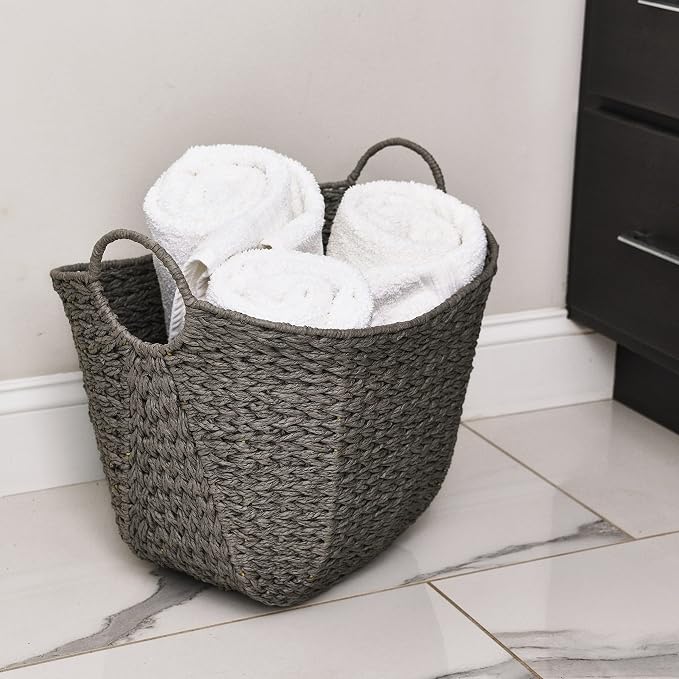 Household Essentials Paper Rope Basket with Handles, Natural Woven Woven Storage Basket, Great for Decoration or Organization - Image 7