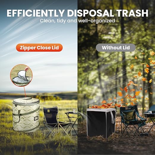 Pop-Up Trash Bin with Removable Divider, Heavy Duty Bottom, Collapsible Storage for Camping, Laundry, Storage and Garden, Waterproof and Tear Resistance Material with Air Vent, Green - Image 3