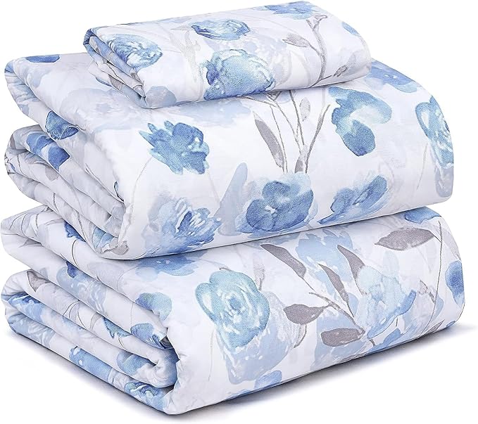 RUVANTI 100% Cotton Sheets – Twin Size Percale Bedding, Cooling & Breathable Floral Design, Durable with a Crisp, Soft & Comfortable Feel, 16" Deep Pocket, 3-Piece Set, Monotones