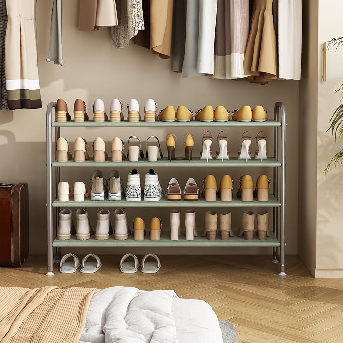 INGIORDAR Shoe Rack 4 Tier Long Storage Organizer Wide Metal Shoe Shelf for Closet Entryway Grey - Image 2