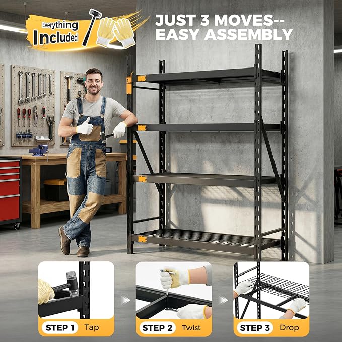 CAMMOO 61''W Storage Shelves, 6000LBS Metal Garage Shelving Unit with Magnetic Label, Upgraded Structure, Solid Steel Industrial Rack, Easy Assembly for Warehouse,Basement, 61''W x 24''D x 72''H - Image 7
