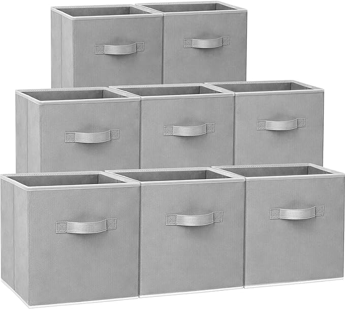 Criusia Storage Cubes - 11 Inch Heavy Duty Fabric Closet Bins for Shelves, Cube Organizer - 8 Pack Collapsible Decorative Storage Bins Baskets for Organizing Clothes Blankets Toys (Grey) by Criusia