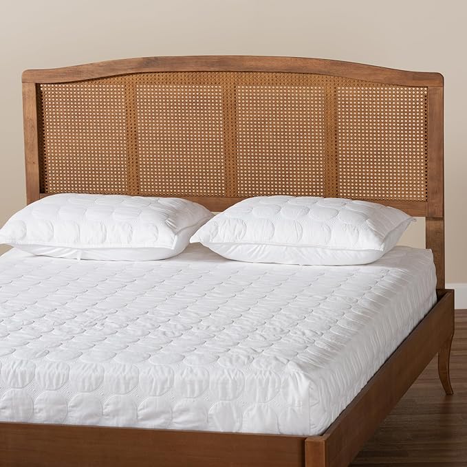 Baxton Studio Marieke Mid-Century Modern Ash Wanut Finished Wood and Synthetic Rattan Queen Size Headboard