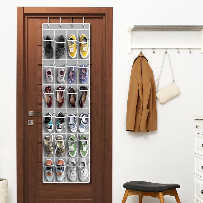 Simple Houseware 24 Pockets - Crystal Clear Over The Door Hanging Shoe Organizer, Gray (64'' x 19'') - Image 6