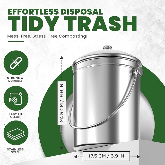 Utopia Kitchen Compost Bin for Kitchen Countertop, 1 Gallon Compost Bucket for Kitchen with Lid, Includes 1 Spare Charcoal Filter (Silver) - Image 3