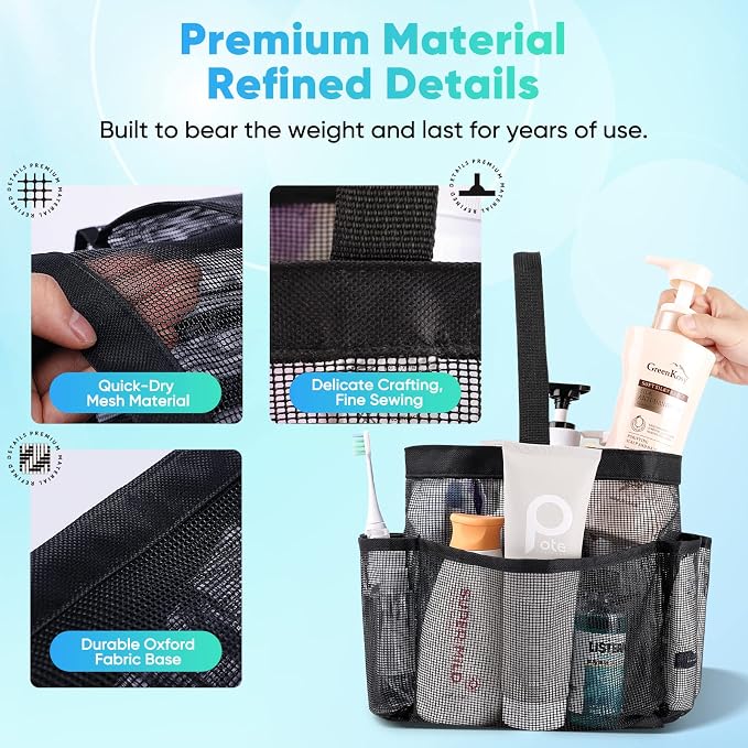 EUDELE Mesh Shower Caddy Portable for College Dorm Room Essentials, Shower Caddy Dorm with 8-Pocket Large Capacity for Beach, Swimming, Gym, Travel essentials - Image 3