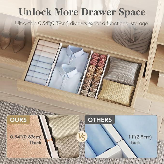 Lifewit Drawer Dividers for Clothes, 3.2" Tall 10.5"-16.5" Expandable Dresser Drawer Organizers, Adjustable White Plastic Separators for Kitchen, Cabinet, Nursery, Socks & Underwear Storage, 4 Pack - Image 4