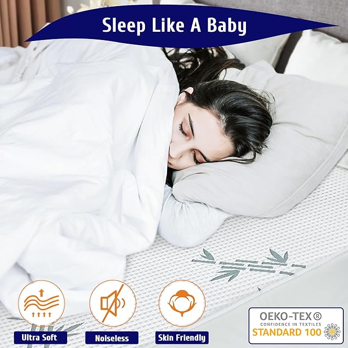 King Size Mattress Protector, Breathable Bamboo Viscose Waterproof Mattress Pad Cover, Cooling Stripe Style, 6-18 inches Deep Pocket