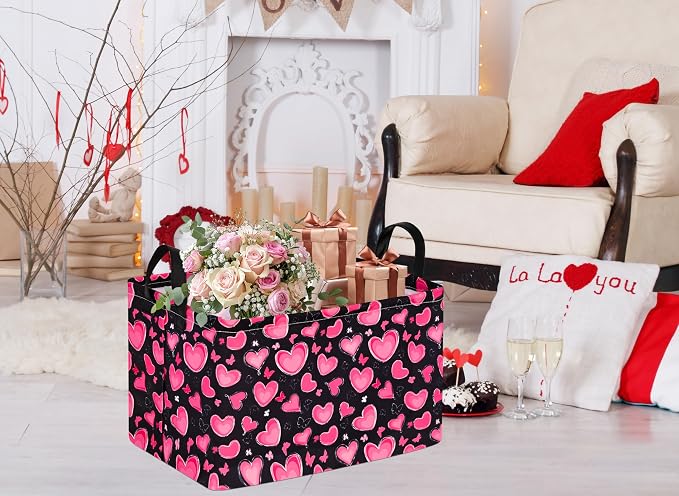 MAIZMZ Empty Gift Basket for Girls Heart Print Storage Cube for Women, Closet Shelf Waterproof Organizer Bins with Handles Nursery hamper Kids Toys Books Box Room Deco - Image 7