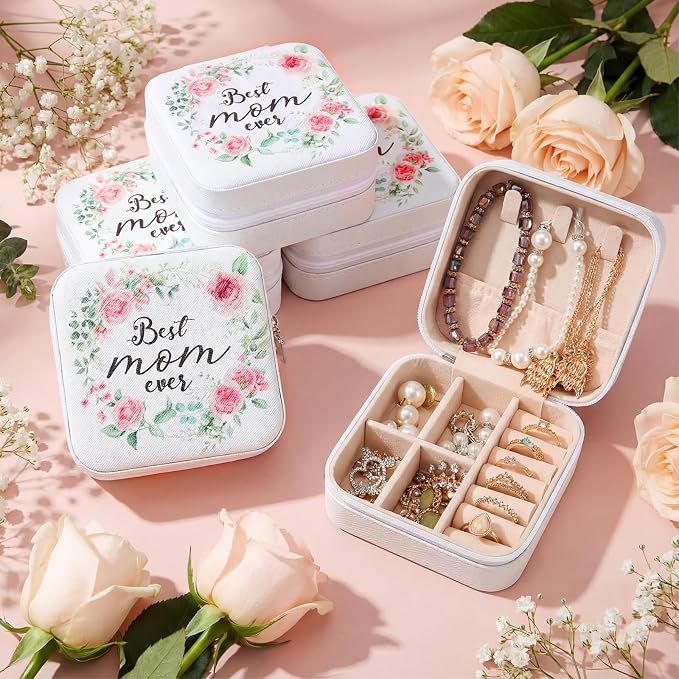 Kacctyen 12 Pieces Best Mom Ever Mini Travel Jewelry Case Bulk Mother's Day Church Gifts Watercolor Flowers Women Party Favor Gift for Secretary Girls Leather Travel Jewelry Case - Image 4